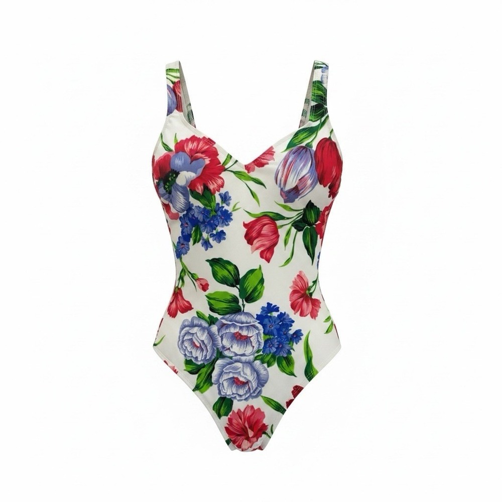 La Blanca One Piece Swimsuit Size 6 Women White Tropical Floral Print Swimwear